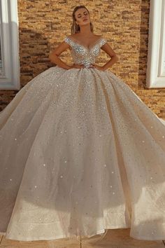 Looking for a dress in Satin, A-line style, and AmazingSequined,Rhinestone work? We meet all your need with this Classic Off the Shoulder Crystal Princess Ball Gown Sequins Bridal Gowns. Crystal Princess, Gowns Elegant, Wedding Dress Sequin, Princess Ball Gowns, Quince Dresses, Princess Wedding, Gown Wedding, Online Wedding Dress, Ball Gowns Wedding