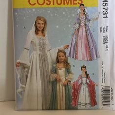 New in package pattern. Very fancy princess dress patterns with variations in fronts and sleeves. Great for theatrical performances or halloween. See size chart in pictures to determine which pattern you need to purchase. All sales are final but if there is a problem, then please send me a message. See more costume pattern in the Costume Patterns section of my store. Halloween Costume Patterns, Queen Gown, Formal Costume, Victorian Gown, Costume Sewing, Sleeve Variations, Halloween Sewing, Costume Sewing Patterns, Gown Pattern