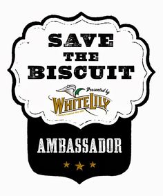 save the biscuit white lily ambassador sign on a white background with black and gold stars