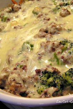 a casserole dish with meat and broccoli in it is ready to be eaten