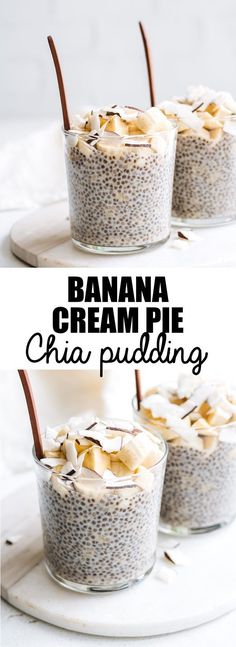 banana cream pie chia pudding in small glass bowls