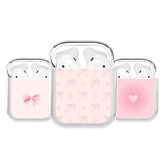 three airpods with pink bows and hearts on them