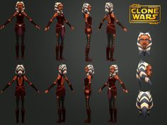 the clone wars character poses are shown in various positions