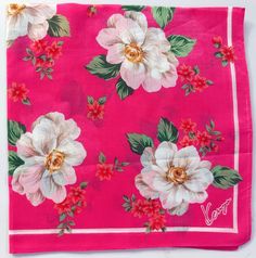 "Vintage handkerchief is made of quality cotton. Beautiful floral print with magnolia flowers, they are bloom on pink background. Really cute. ♡ A wonderful for yourself or as a gift for someone special. Material : Quality cotton Style : Floral print Measurement : 17.5\" x 17.5\" inches Condition: Clean and good vintage condition FREE SHIPPING WORLDWIDE ON ORDER $35 and UP (Buy multiple items together in order, the shipping cost will automatically be free.)  THANK YOU. :) ♡ Please feel free contact me if you have any questions. I will service you fully. Enjoy shopping :)" Pink Handkerchiefs For Summer Gifts, Pink Spring Handkerchiefs For Gifts, Flower Shaped Pink Handkerchiefs For Gifts, Pink Cotton Handkerchief For Spring, Pink Flower Shaped Handkerchiefs For Gifts, Pink Flower-shaped Handkerchief For Gift, Pink Floral Print Scarf For Gift, Vintage Pink Silk Scarf, Pink Silk Vintage Scarves