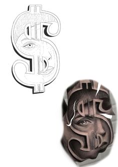 a drawing of a dollar sign next to a paper mask with the word $ on it