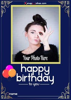 a happy birthday card with a woman holding her hand up to her face