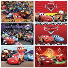 the cars movie poster is shown in four different colors and sizes, with each character's name on it