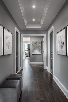 the hallway is clean and ready for guests to use it as an entrance way in this home