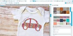 an image of a baby's bodysuit on the webpage with color swatches