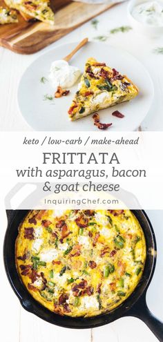 an egg and cheese frittata with asparagus, bacon and goat cheese