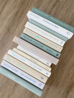 a stack of books sitting on top of a wooden table