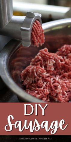 silver meat grinder with ground pork coming out of it into a bowl. Stocked Freezer, Sausage Ideas, Easy Homemade Breakfast, Diy Sausage, Grinding Meat, Breakfast Sausage Recipe, Sausage Making Recipes, German Dishes