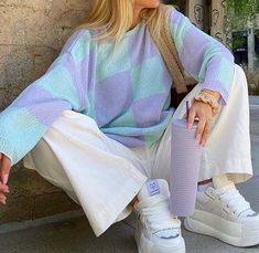 Pastel Rainbow Sweater Jacket, Violet Oversized Sweaters, Cheap Trendy Purple Sweater, San Purple Sweater, Loose Knit Top, Oversized Sweater Women, Y2k Sweater, Harajuku Streetwear, Casual Sweater