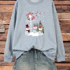 Lasaky - Womens Plus Size Christmas Snowman Print Sweatshirt - Casual Long Sleeve Round Neck Sweater for the Holiday Season Winter Holiday Long Sleeve T-shirt, Winter Cartoon Print Crew Neck Sweatshirt, Winter Crew Neck Sweatshirt With Cartoon Print, Christmas Long Sleeve Tops With Cartoon Print, Long Sleeve Cartoon Print T-shirt For Winter, Casual Christmas Sweatshirt With Cartoon Print, Long Sleeve T-shirt For Winter Holiday, Plus Size Christmas, Round Neck Sweater