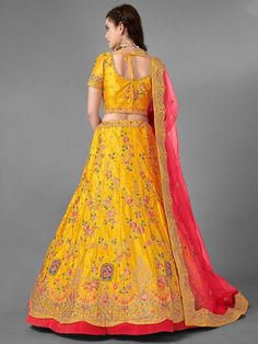 Buy fantastic yellow art silk partywear lehenga choli online for upcoming wedding season. Shop this radiant wedding lehenga choli which comes with art silk blouse and net dupatta. Yellow Sets With Meenakari For Diwali, Bollywood Style Yellow Sharara With Meenakari, Yellow Meenakari Sets For Festive Occasions, Festive Yellow Sets With Meenakari, Yellow Dola Silk Traditional Wear With Meenakari, Bollywood Yellow Meenakari Sets, Yellow Bollywood Sets With Meenakari Detailing, Yellow Meenakari Sharara For Festivals, Yellow Meenakari Choli For Festivals