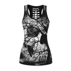 Grey Skull Tank Top Skull Tank Top, Dead Tree, Skull Tank, Tree Woman, Pullover Outfit, Style Rock, Dark Outfits, Gothic Skull, Plus Size Tank Tops