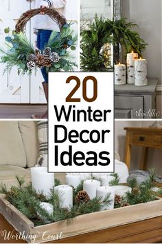 winter decor ideas with pine cones and candles