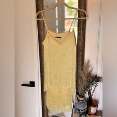 Nwot Beautiful Yellow Fringe Dress Waist : 16” Chic Fitted Flapper Dress For Summer, Summer Cocktail Flapper Dress Mini Length, Fitted Mini Flapper Dress For Summer, Fitted Mini Length Flapper Dress For Summer, Knee-length Flapper Dress For Summer Evening, Fitted Summer Flapper Dress For Cocktail, Fitted Flapper Dress For Summer Cocktail, Fitted Summer Cocktail Flapper Dress, Chic Spring Cocktail Flapper Dress