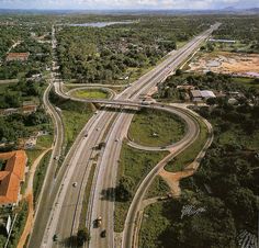 an aerial view of a highway intersection in the country