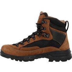 Rocky Men's Mtn Stalker Pro 6" Soft Toe Waterproof Mountain Boot - Brown - RKS0643 On Sale Now! This Item Ships FREE! The MTN Stalker Pro Waterproof Hiker is made to tackle rugged terrain. Built with waterproof nubuck leather with hex-tex ripstop for added durability and protection against the areas with the most wear and tear. This 6” brown boot features a speed lace hook & lacing system providing secure support while the Vibram® Mountaineering outsole with our Rebound PU Midsole provides stabi Durable Brown Functional Boots, Durable Functional Brown Boots, Functional Durable Brown Boots, Brown Lace-up Functional Boots, Brown Functional Lace-up Boots, Rugged Brown Boots For Outdoor Activities, Impact Resistant Gore-tex Brown Boots, Durable Brown Functional Work Boots, Brown High-top Waterproof Boots For Outdoor