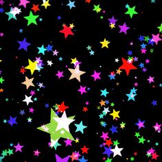 multicolored stars are scattered on a black background