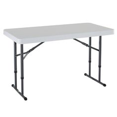 a white plastic table with black legs on a white background and clippings to the side