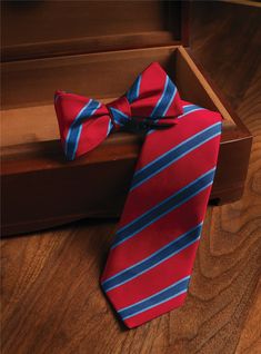 Silk Striped Tie in Fire - The Ben Silver Collection Dapper Red Tie For Semi-formal Occasions, Dapper Semi-formal Red Tie, Blue Formal Tie With Ribbon Detail, Formal Blue Tie With Ribbon Detail, Classic Ribbon Ties For Formal Occasions, Ben Silver, Art Of Manliness, Silver Collection, Elegant Drapes