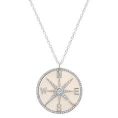 Mother of Pearl and Diamonds Compass Necklace Compass Necklace, True North, Anniversary Bands, Yellow Rose, Compass, Mother Of Pearl, Wedding Rings, Diamonds, White Gold