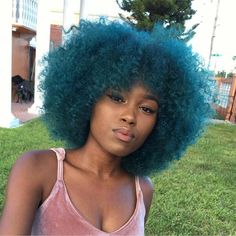 Dyed Natural Hair Dark Skin, Green Afro, Blue Afro, Colourful Hair, Marley Twists, Hair Dark, Dyed Natural Hair, Pelo Afro, Flat Twist