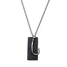 "This stainless steel black tag fish hook pendant necklace is the perfect accessory for any cool fisherman. This stainless steel black tag fish hook pendant necklace is the perfect accessory for any cool fisherman. Pendant size: 48 mm x 21 mm Chain length: 24 in. Chain type: cable Clasp: lobster claw Metal: stainless steel Finish: antiqued Packaging: boxed Please note, due to the high value of this item, a signature may be required upon delivery. Size: 24"". Color: Multicolor. Gender: male. Age Necklace Size, Fish Hook, Lobster Claw, Chain Lengths, Chain Length, Dog Tag Necklace, Jewelry Necklace Pendant, Two Tone, Jewelry Watches