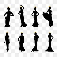 the silhouettes of women in evening dresses