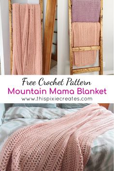 Pink crochet blanket with holes and different stitches. Womens Crochet Blanket, Mountain Mama Crochet Blanket, Crochet Cozy Blanket, Crochet Blanket 5 Weight Yarn, Mountains Crochet Blanket, Fast Crochet Throw Blanket, Bulky 5 Yarn Crochet Patterns Blanket, Fastest Crochet Blanket, Heartland Yarn Crochet Pattern