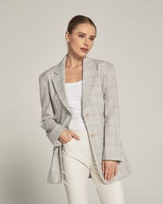 Tailored to give you that sophisticated look - perfect for work, travel, and everything in between. A sleek single breasted blazer, slightly fitted at the waist to accentuate your figure. Details Model is 5'9" and wears a size small. Care: Do not wash. Do not bleach. Warm iron under damp cloth. Dry clean only. Composition: 69% Polyester | 29% Rayon | 2% Spandex | 7DIAMONDS Women's Adley Plaid Blazer in Light Grey | Size Medium | Polyester Modern Structured Blazer For Business Casual, Tailored Structured Blazer Dress For Business Casual, Elegant Notched Blazer For Business Casual, Elegant Single-button Blazer Dress For Business Casual, Elegant Blazer With Welt Pockets For Work, Chic Career Blazer With Notch Lapel, Timeless Structured Blazer For Business, Modern Single Breasted Blazer For Office, Chic Single Button Blazer Dress For Career