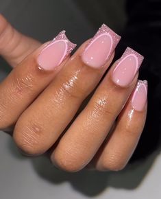 Short Pink Arclyc Nail, Pink French Tip Birthday Nails, Birthday Nails Coffin Pink, Short Acrylic Nails Birthday Set Pink, Pink Hoco Nails Acrylic, Short Girly Acrylic Nails, Long Gel Nails Ideas, Pink Formal Nails, Pink N White Nails