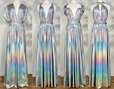 SILVER IRIDESCENT Goddess Bridesmaid Dress/ Holographic Metallic / Convertible Dress / Infinity Dress/ Multiway Dress/ Multi Wrap Dress / - Etsy Multi Wrap Dress, Holographic Dress, Multiway Dress, Glittery Dress, Rainbow Holographic, Infinity Dress, Convertible Dress, Bridesmaid Dress, Convertible