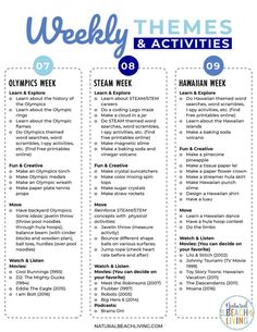 the week's activities for kids to learn and play in this printable activity