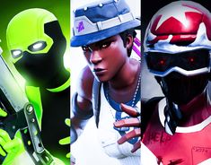 four different characters in the video game fortnite, including one with a knife