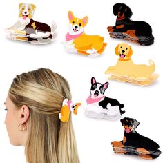 a woman's hair is shown with different dog clips