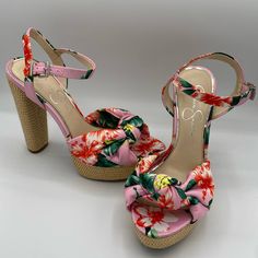 Pink Floral Jessica Simpson Platform Heels 1 1/2” Platform 5 1/2” Covered Block Heel Round Open Toe Adjustable Ankle Strap Floral Knotted Fabric Toe Strap Has Glue On The Inner Strap. Picture Above. Nwot Never Used No Box Make Me An Offer Ankle Strap Heels With Padded Heel For Vacation, Padded Heel Ankle Strap Heels For Vacation, Heels With Padded Heel And Ankle Strap For Vacation, Vacation Heels With 4-inch Heel, Chic Heels With 4-inch Heel For Vacation, Vacation High Heels, High Heel Pink Heels For Summer, Pink High Heel For Summer, Pink High Heel Heels For Summer