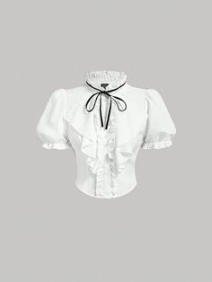 Frilly Shirt, Shirts Plain, Work Women, Mock Neck Shirt, White Victorian, Bow Collar, College Style, Ruffle Shirt