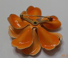 "Gorgeous vintage two-tone enamel flower brooch. Metal brooch is 2 1/2\" diameter. Excellent condition. Unsigned." Enamel Flower Brooch Pin, Vintage Flower Enamel Pin For Gift, Vintage Flower Enamel Pin Gift, Vintage Flower Enamel Pin, Floral Enamel Brooch Pin, Flower Shaped Enamel Pin, Retro Enamel Brooch Pins, Flower Shaped Enamel Brooch Pin, Vintage Flower Enamel Pin Collectible