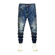 The 2023 Autumn-Winter Collection brings you the ultimate blend of vintage style and modern functionality with these mid-waist smoothed motorcycle jeans. Featuring slim fit silhouettes, medium wash, sanded, whiskered, biker, side-zippers, zipper & button closure, and stretchy fabric, these jeans are the perfect way to make a statement. Dare to be different and make heads turn with this distinctive biker style! Vintage Style: A traditional biker style for those who crave the vintage look. Medium Trendy Winter Denim Blue Jeans, Trendy Medium Wash Jeans For Winter, Distressed Fitted Straight Leg Cargo Jeans, Fitted Distressed Straight Leg Cargo Jeans, Fitted Straight Leg Distressed Cargo Jeans, Urban Straight Leg Winter Jeans, Urban Straight Leg Jeans For Winter, Urban Fitted Cargo Jeans With Five Pockets, Fitted Rigid Denim Cargo Jeans With Five Pockets