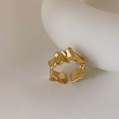 Material: Metal Size: Adjustable Opening Style: Original Design Elegant Gold Ring With Irregular Shape, Elegant Gold Rings With Irregular Shape, Elegant Gold Irregular Shaped Ring, Trendy Irregular Metal Rings, Irregular Metal Rings For Gifts, Irregular Metal Rings As Gift, Trendy Irregular Shaped Rings For Gifts, Irregular Gold Metal Rings, Trendy Adjustable Irregular Rings