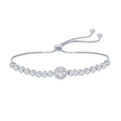 "You'll love the impressive design of this beautiful bolo bracelet. You'll love the impressive design of this beautiful bolo bracelet. Clasp: adjustable Packaging: boxed Metal: sterling silver Plating: sterling silver Finish: polished Additional details: nickel free Setting: prong Shape: round Stone type: cubic zirconia Size: 8"". Color: White. Gender: female. Age Group: adult." White Gold Tennis Bracelet With Adjustable Chain, Adjustable Silver Cubic Zirconia Tennis Bracelet, Formal Adjustable Diamond Bracelet, Adjustable Diamond Bracelet For Formal Occasions, Adjustable Tennis Bracelet For Anniversary, Adjustable Metal Diamond Bracelet For Formal Occasions, Silver Jewelry With Adjustable Length, Adjustable Round Diamond Bracelet, Adjustable Cubic Zirconia Jewelry