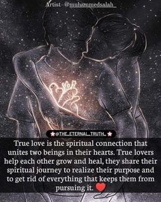 two people kissing in front of stars and the words true love is the spiral connection that infinite