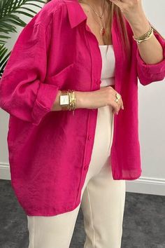 Shirt Outfits Women Casual, Hot Pink Outfits, Plus Size Long Sleeve Tops, Blue Zone, Maxi Dresses Casual, Shoulder Shirts, Dress With Cardigan, Casual Style Outfits