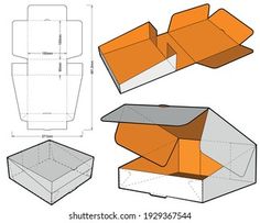 an open and closed box with the lid cut out to show how it is folded