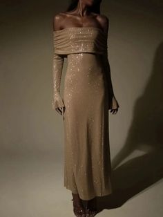 Stunning Off Shoulder Maxi Dress with Backless Design Boat Neck Dress, Club Party Dresses, Elegant Maxi Dress, Sequin Maxi Dress, Maxi Robes, Khaki Dress, High Society, Party Dress Long, Maxi Dress Party