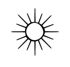 a black and white drawing of a sun