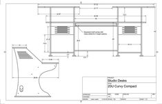 an architectural drawing of the desk and its measurements